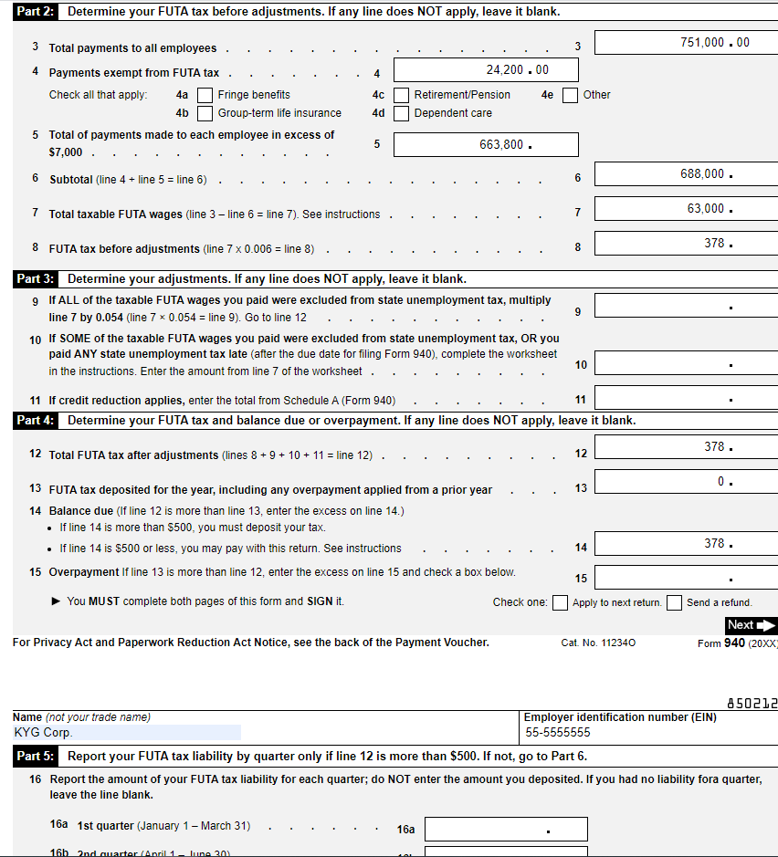 Solved Complete Form 940 for KYG Corp. (employer