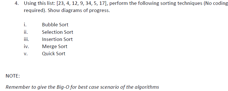 Solved 4. Using This List: [23,4,12,9,34,5,17], Perform The | Chegg.com