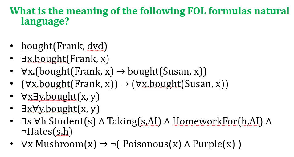 Solved Q1: Convert the following into FOL statements. All | Chegg.com