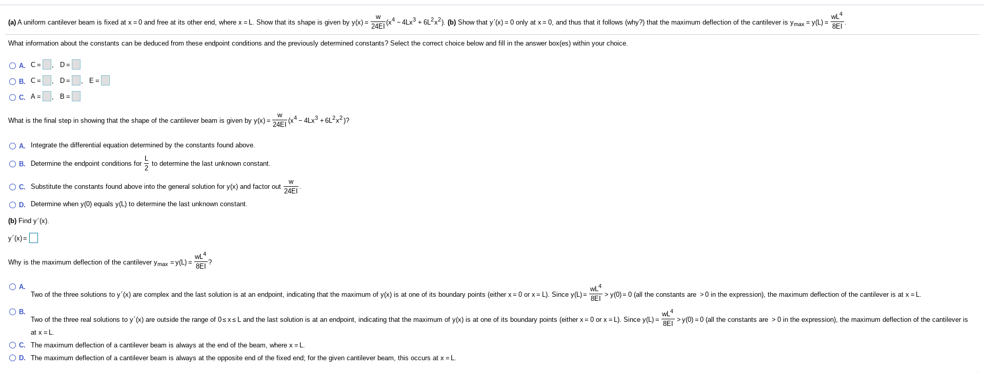 Solved A A Uniform Cantilever Beam Is Fixed At X 0 And Chegg Com