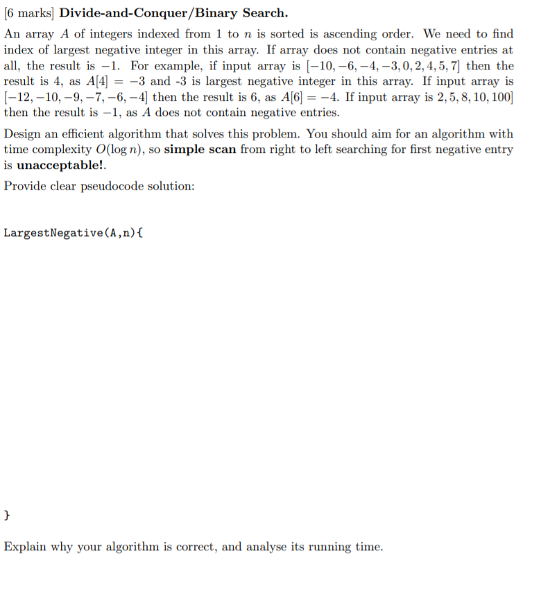 Solved [6 marks] Divide-and-Conquer/Binary Search. An array | Chegg.com