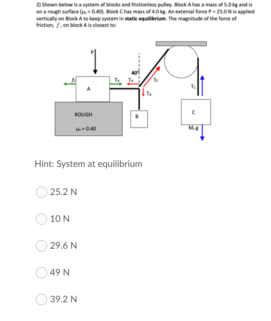 Solved 2) Shown below is a system of blocks and frictionless | Chegg.com