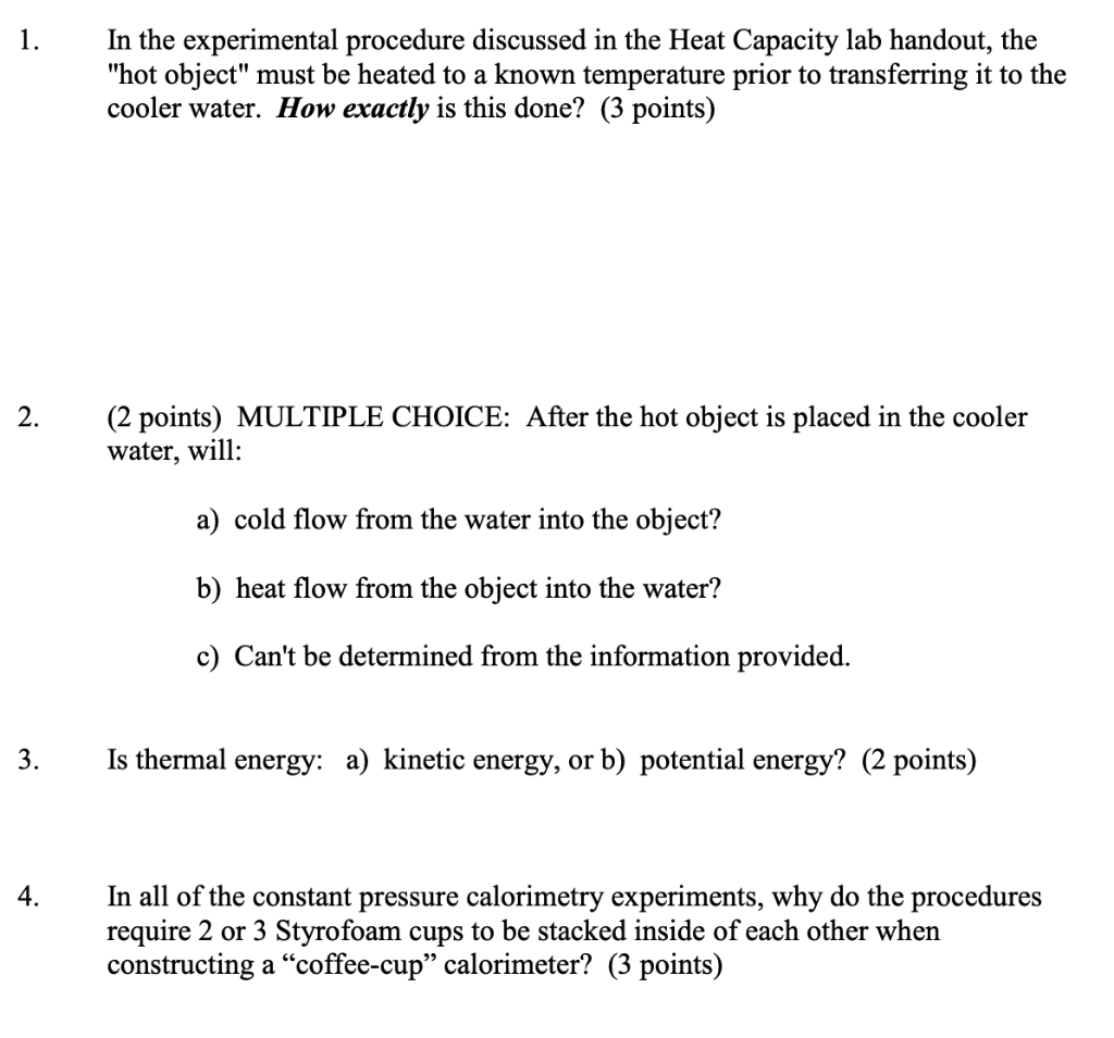 Solved 1. In the experimental procedure discussed in the | Chegg.com