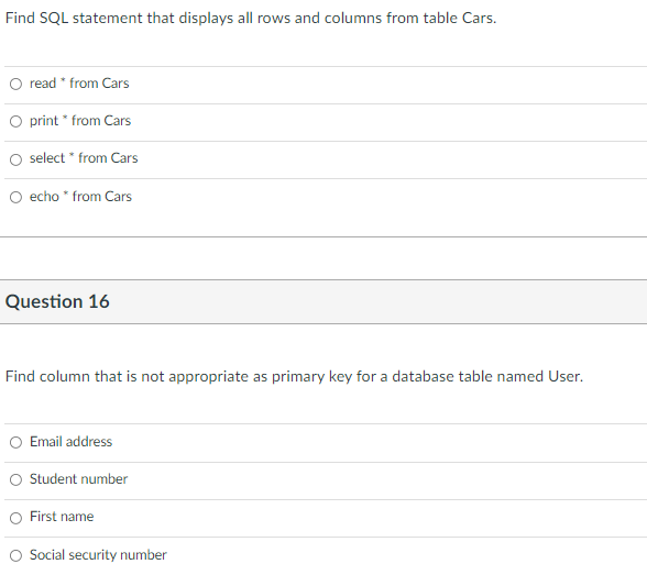 Solved Find SQL statement that displays all rows and columns | Chegg.com