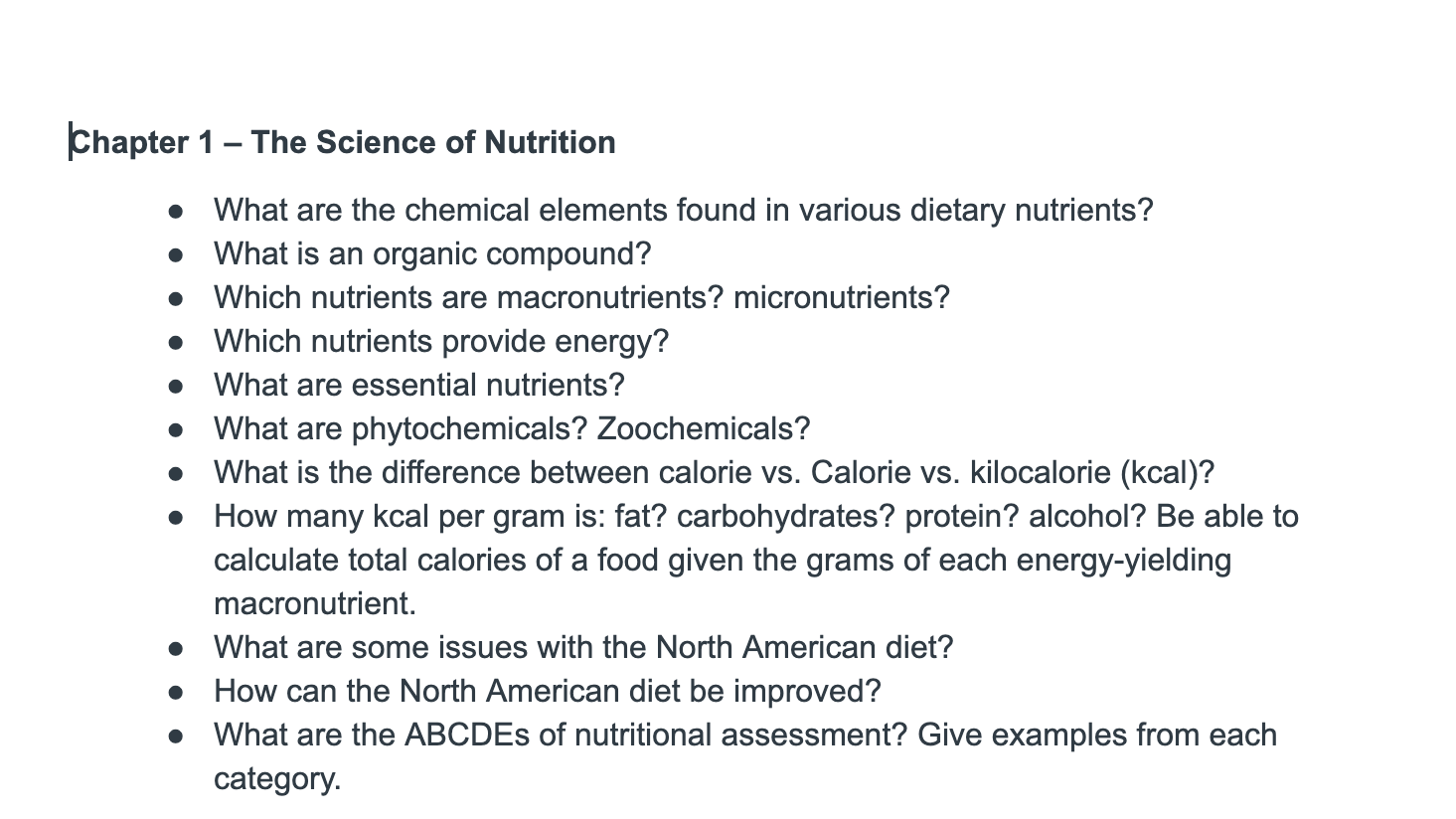 Solved Chapter 1 The Science of Nutrition • What are the