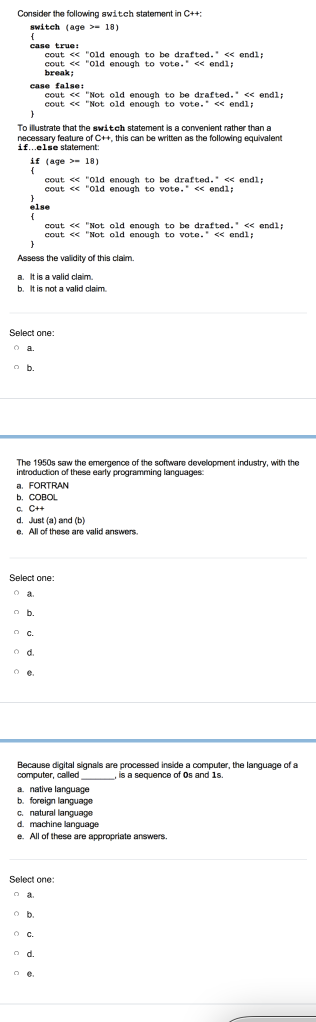 Solved Consider the following switch statement in C++: | Chegg.com