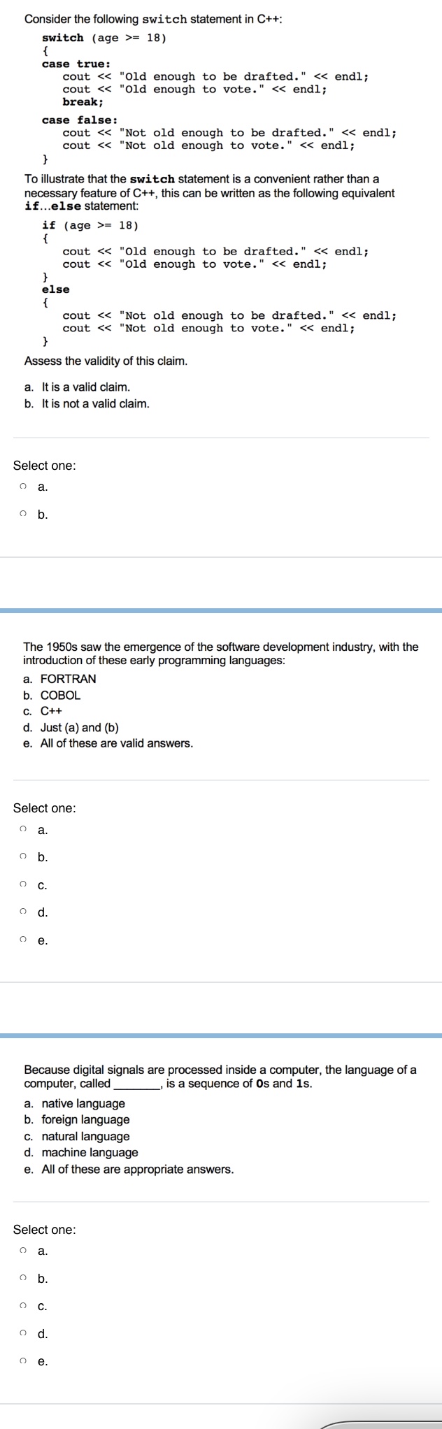 Solved Consider The Following Switch Statement In C++: | Chegg.com