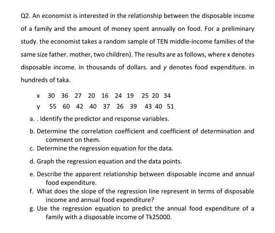 Solved Y Q2. An economist is interested in the relationship | Chegg.com