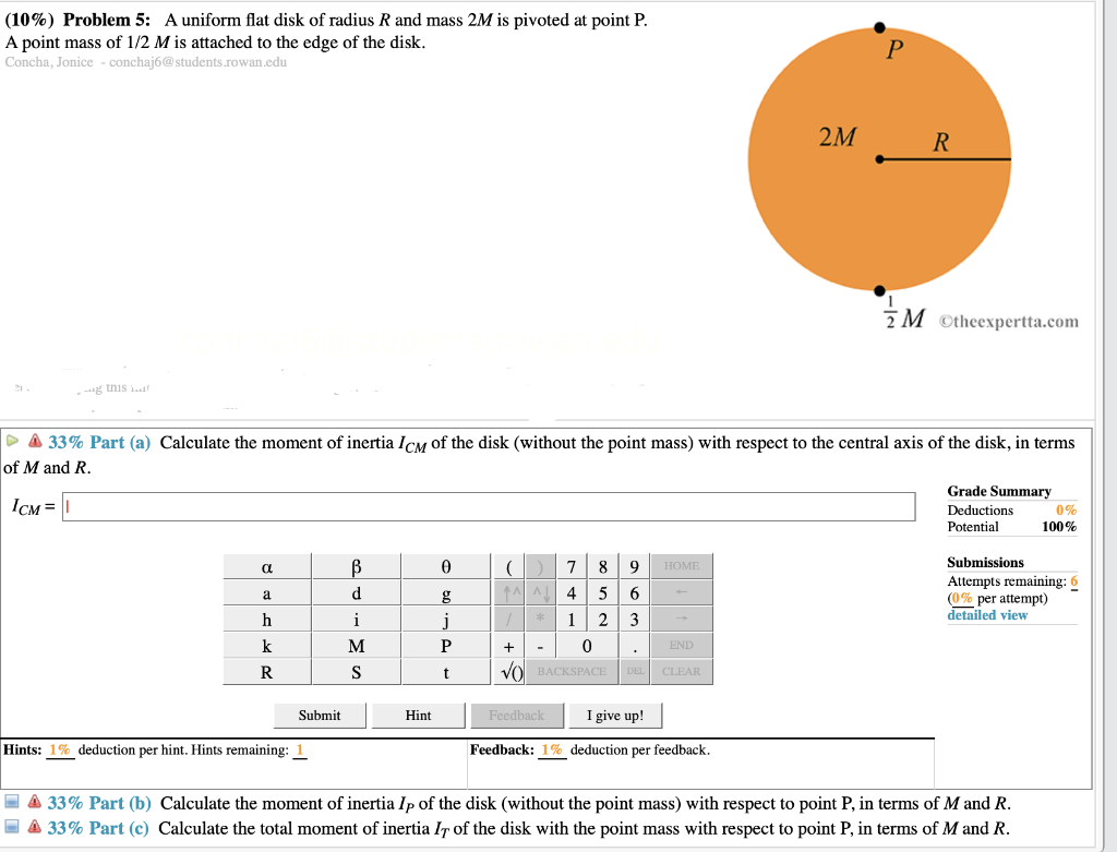 Solved 10 Problem 5 A Uniform Flat Disk Of Radius R A