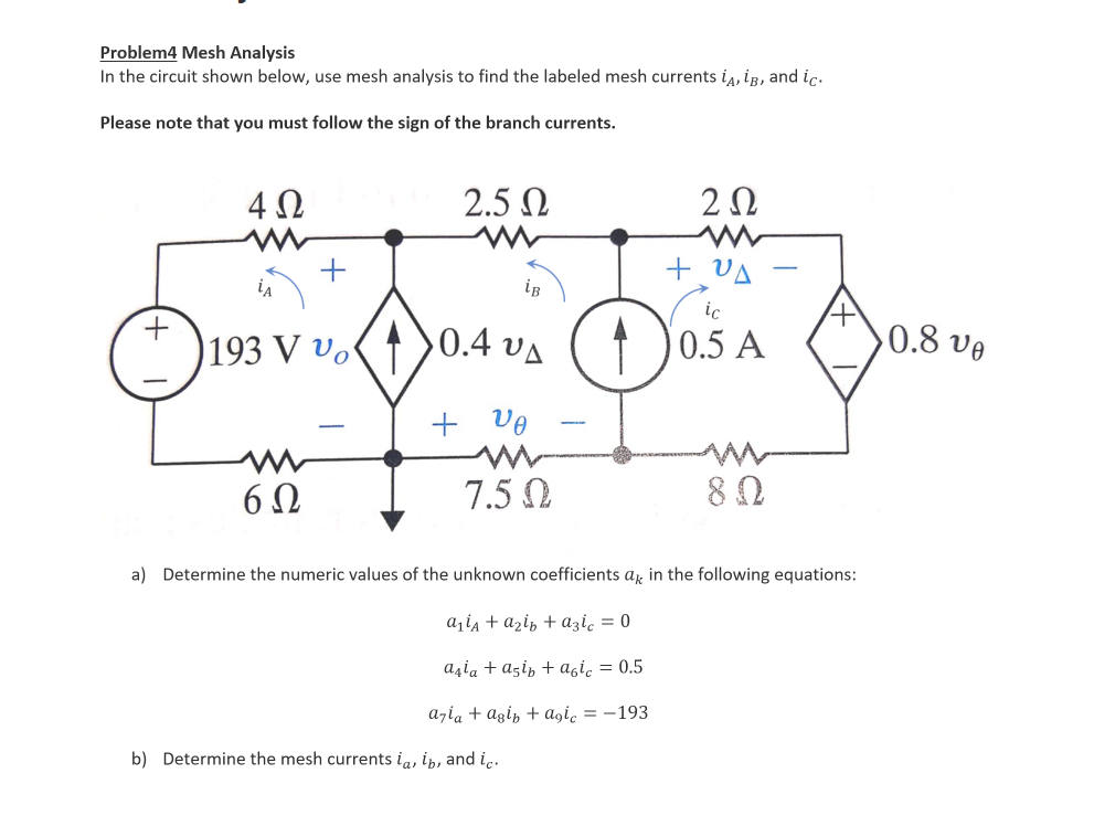 Solved Problem4 Mesh Analysis In the circuit shown below, | Chegg.com