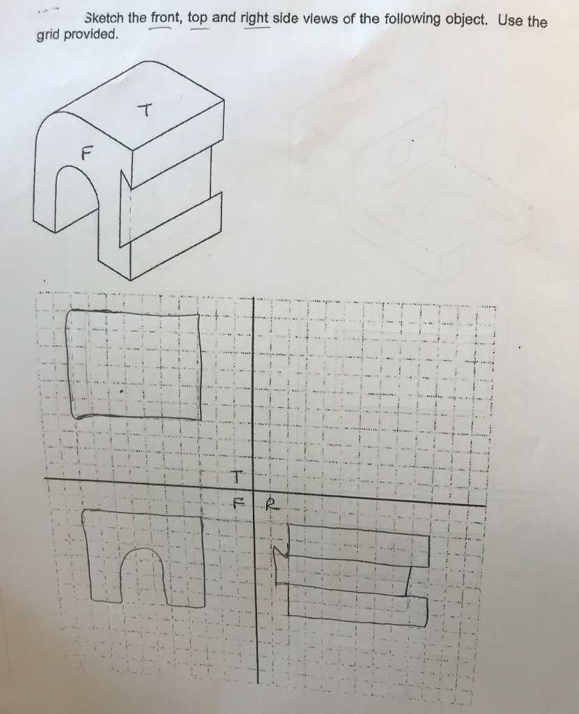 Solved Sketch the front, top and right side views of the | Chegg.com