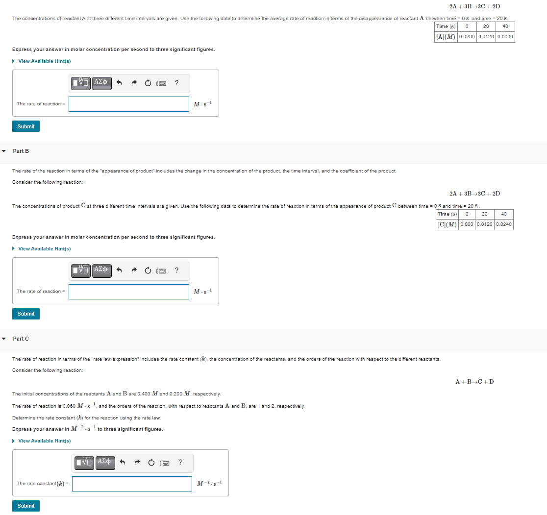 Solved 2 A+3 B→3C+2D Express your answer in molar | Chegg.com