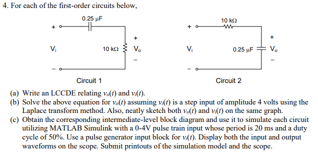 Solved 4. For each of the first-order circuits below, 0.25 | Chegg.com