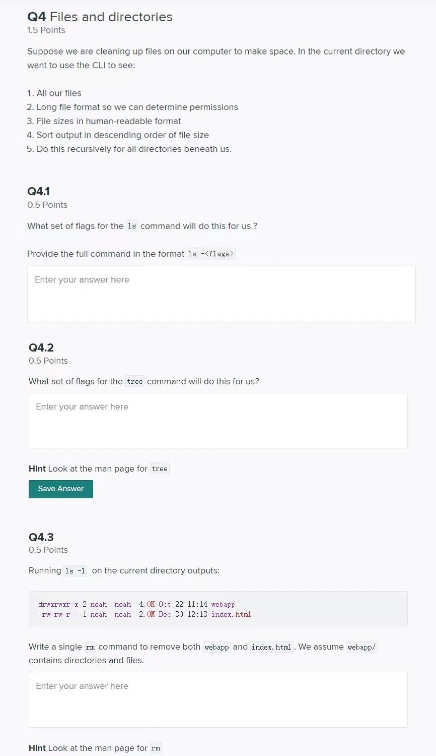 Q4 Files and directories 1.5 Points Suppose we are | Chegg.com