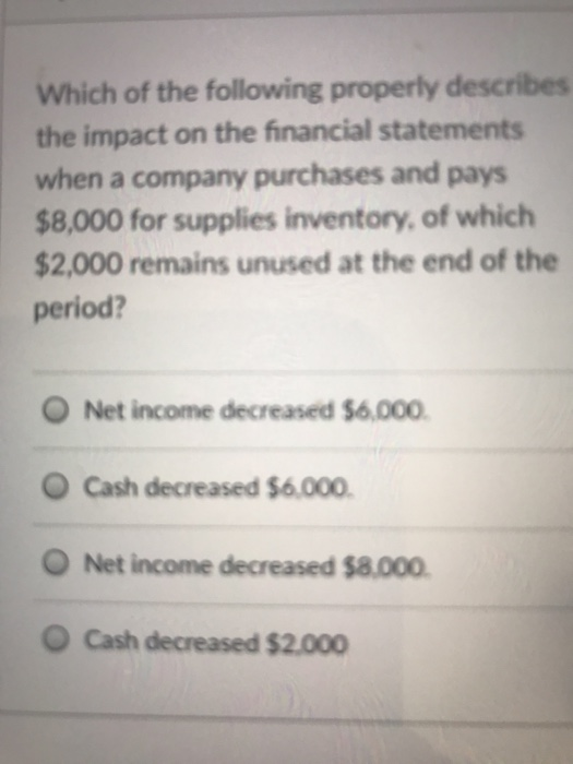 Solved Which Of The Following Properly Describes The Impact | Chegg.com