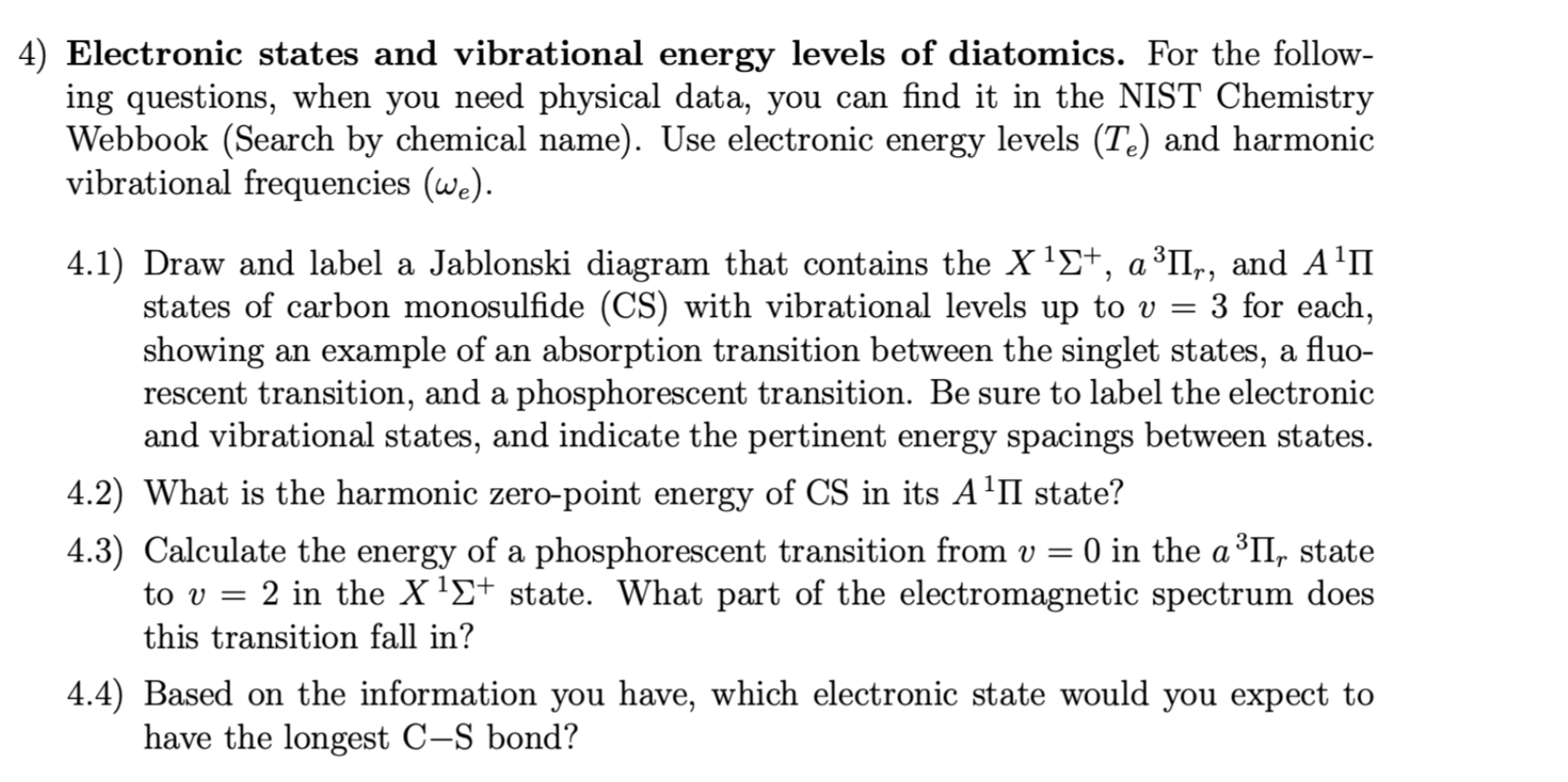 4) Electronic states and vibrational energy levels of | Chegg.com