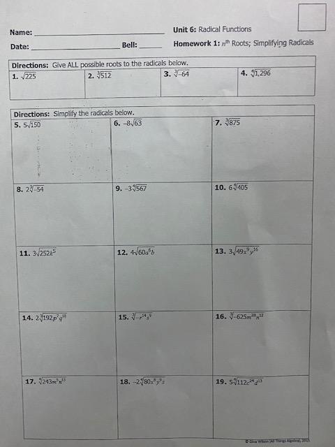 unit 6 radical functions homework 7 answer key