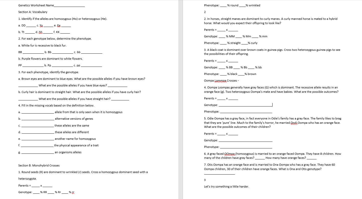 Solved Genetics Worksheet Name Phenotype: ___%round _%  Chegg.com Inside Genotypes And Phenotypes Worksheet