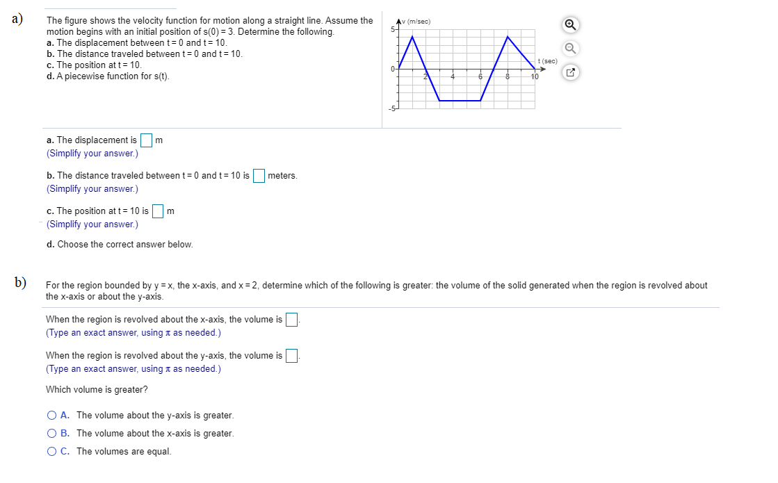 Solved a) Av (m/sec) The figure shows the velocity function