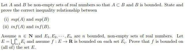 Solved Let A And B Be Non-empty Sets Of Real Numbers So That | Chegg.com