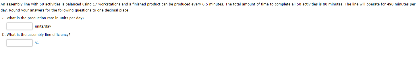 Solved An assembly line with 50 activities is balanced using | Chegg.com