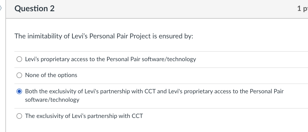 Solved Question 2 1 p The inimitability of Levi's Personal | Chegg.com