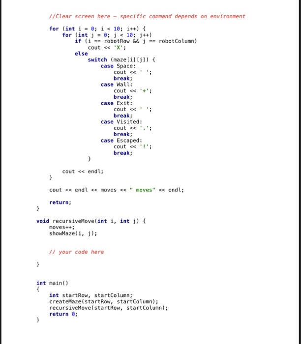 Solved Recursive Maze Copy the following code to your | Chegg.com