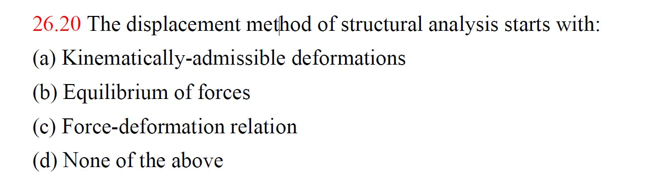 Solved 26.20 The displacement method of structural analysis | Chegg.com