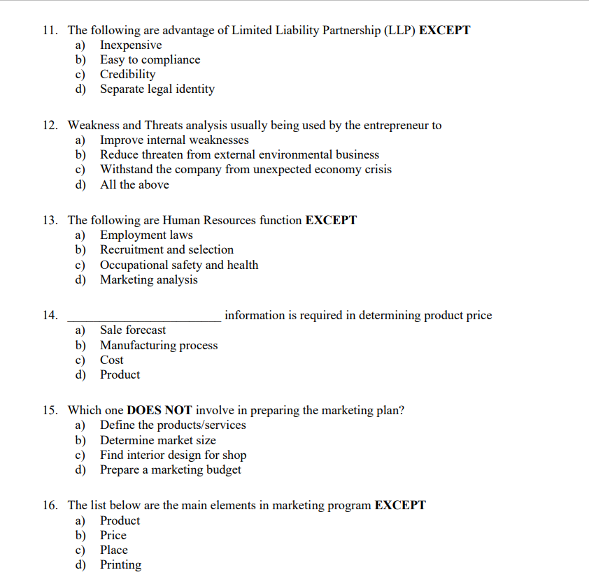 Solved 11. The following are advantage of Limited Liability | Chegg.com