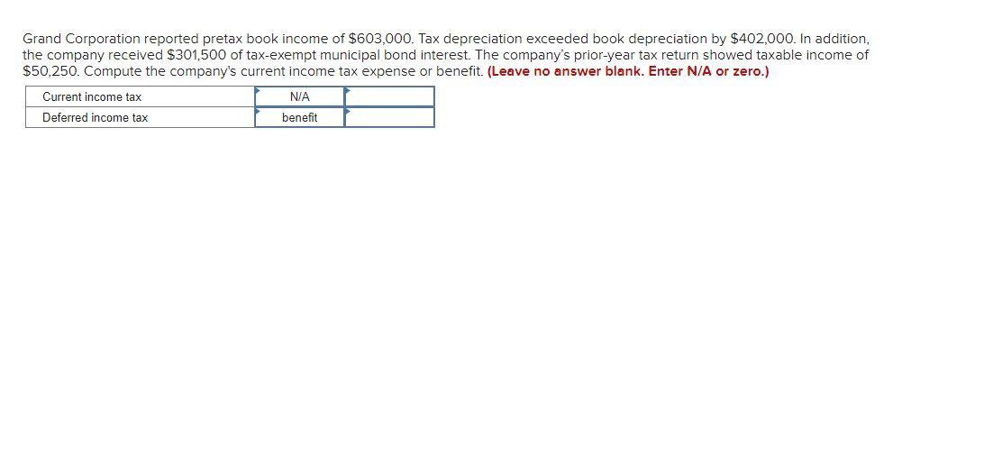 Solved Grand Corporation reported pretax book of