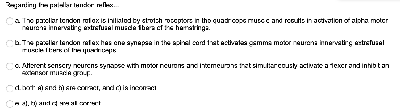 Solved Regarding the patellar tendon reflex... a. The | Chegg.com