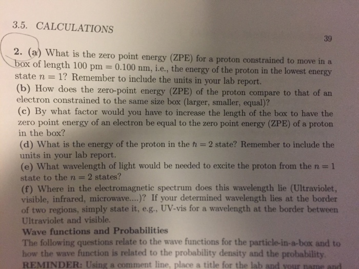 Solved 3.5. CALCULATIONS 39 2. (a) What is the zero point | Chegg.com