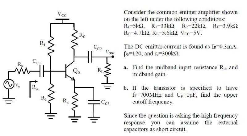 Solved Consider The Common Emitter Amplifier Shown On The 