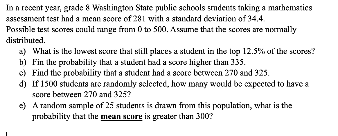 Solved In a recent year, grade 8 ﻿Washington State public | Chegg.com ...