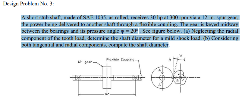 Solved Design Problem No. 3: A short stub shaft, made of SAE | Chegg.com