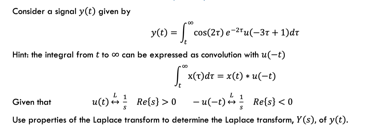 Solved Consider a signal y(t) given by | Chegg.com