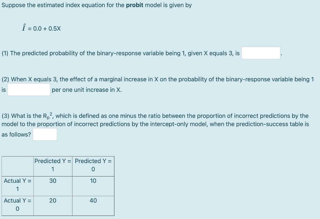 Suppose the estimated index equation for the probit | Chegg.com