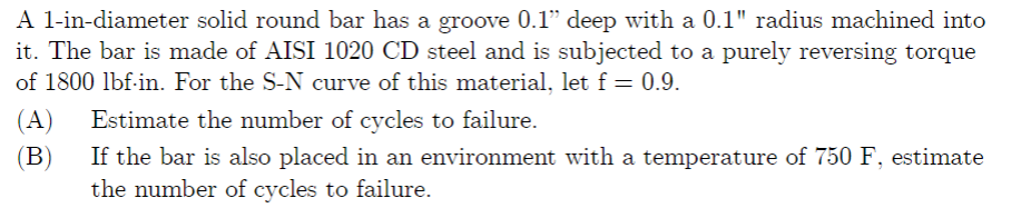 Solved A 1 -in-diameter solid round bar has a groove 0.1 " | Chegg.com