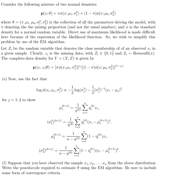 Solved Consider the following mixture of two normal | Chegg.com