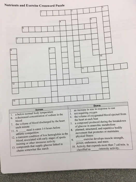 Solved Nutrients and Exercise Crossword Puzzle 12 Down Chegg com