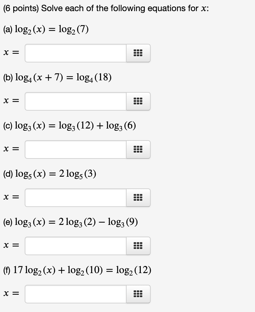 Solved (6 points) Solve each of the following equations for | Chegg.com