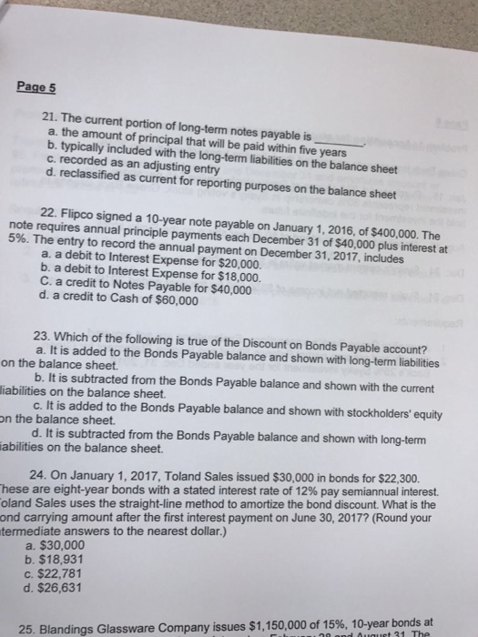 Solved The current portion of longterm notes payable is