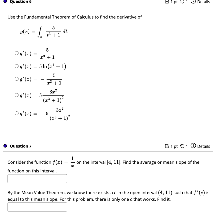 Solved Question 6 1 pt 1 Details Use the Fundamental Theorem | Chegg.com