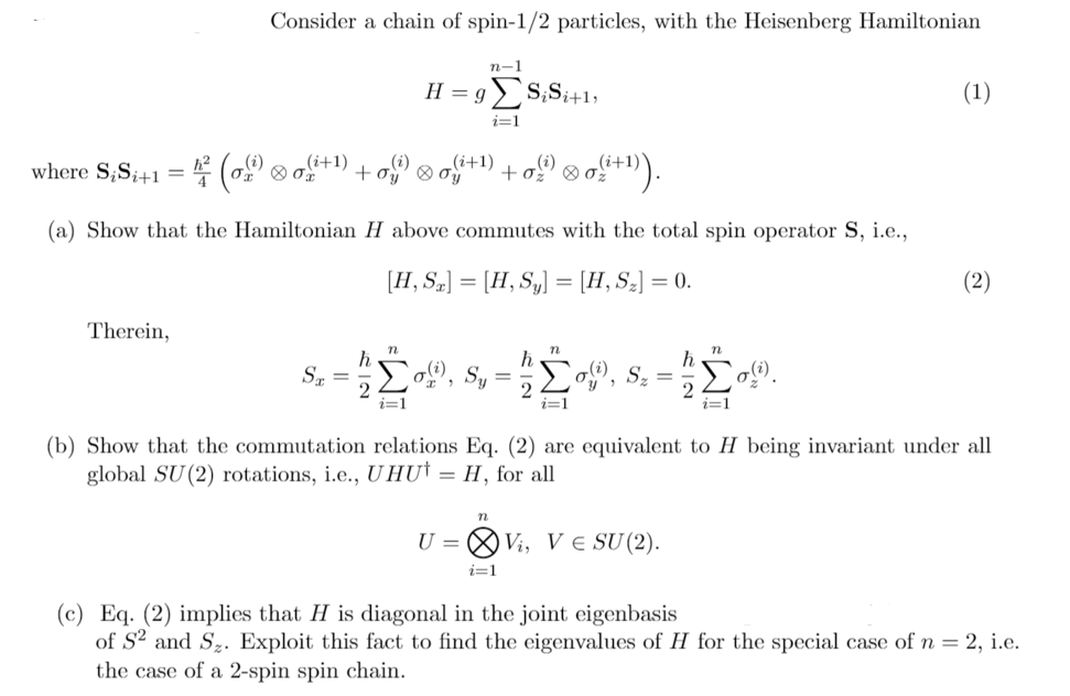 Consider a chain of spin-1/2 particles, with the | Chegg.com