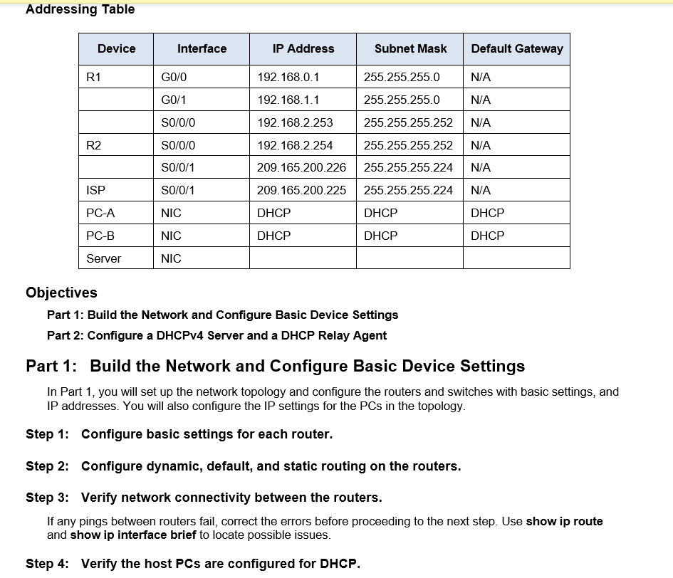 Solved Lab Task3 - Configuring Basic DHCPv4 On A Router | Chegg.com