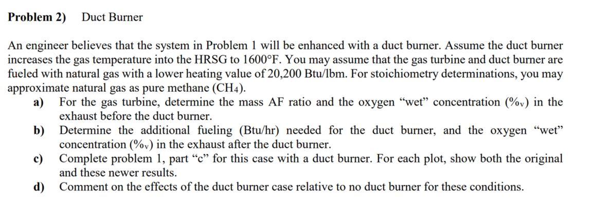 Solved Problem 2) Duct Burner An engineer believes that the | Chegg.com