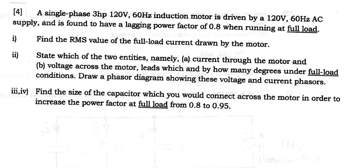 Solved [4] A single-phase 3hp 120V, 60Hz induction motor is | Chegg.com