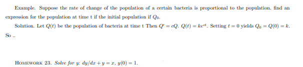 Solved Example. Suppose the rate of change of the population | Chegg.com
