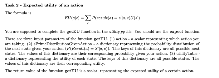 Task 2 - Expected utility of an action The formula is | Chegg.com