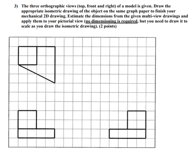 Solved 3) The three orthographic views (top, front and | Chegg.com